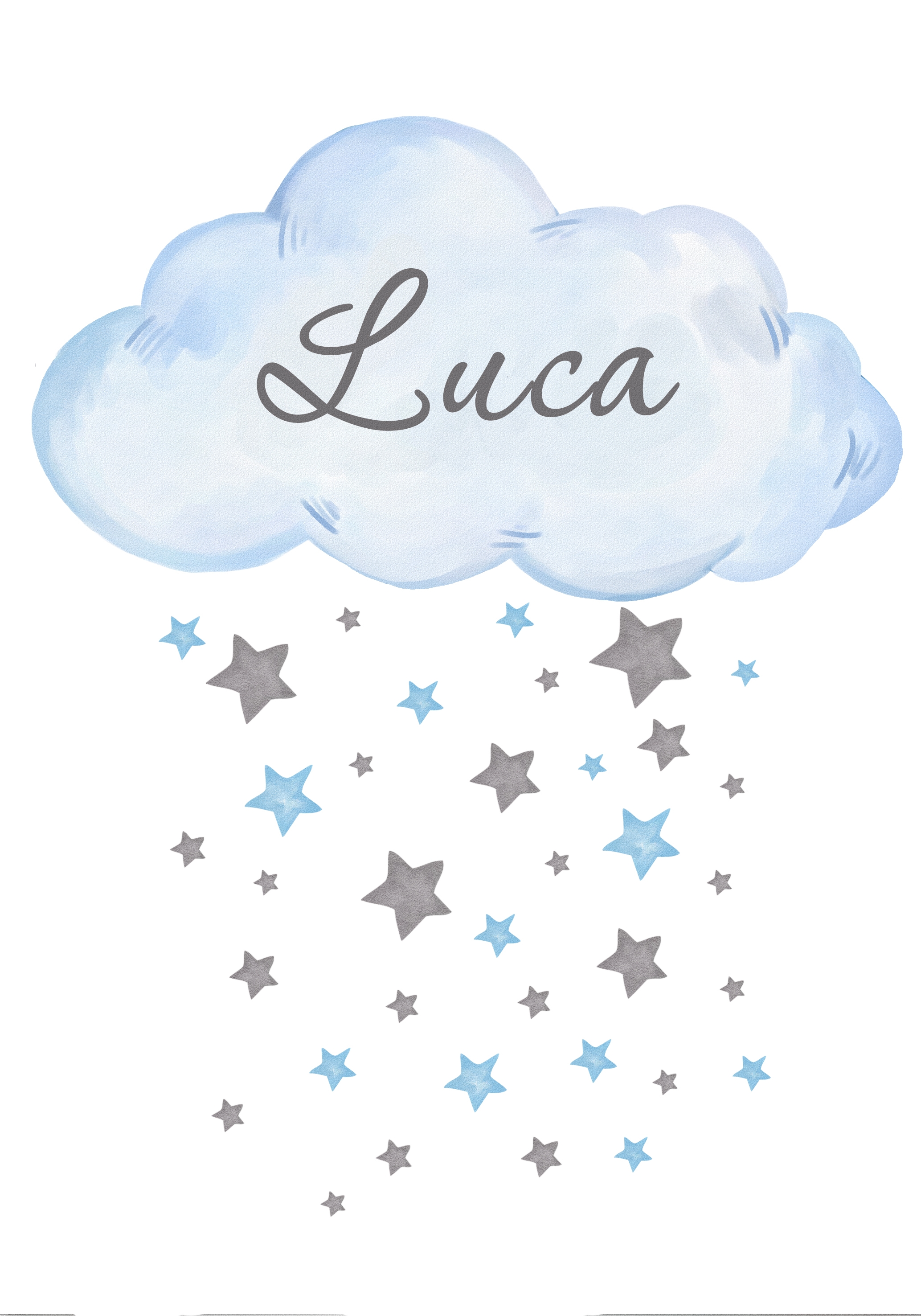 Affiches - Naam / Gepersonaliseerd / Wolk en sterren / Blauw