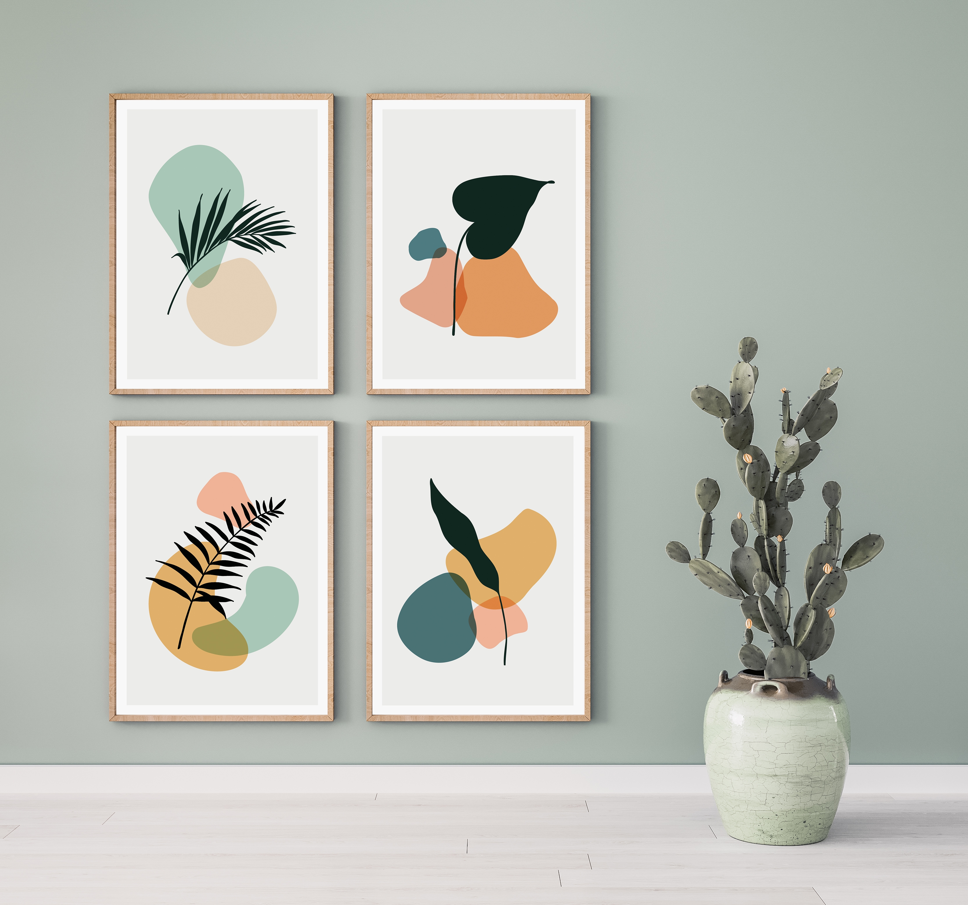 Affiche - Moderne kunst / Bladeren # 02/ Set van 4