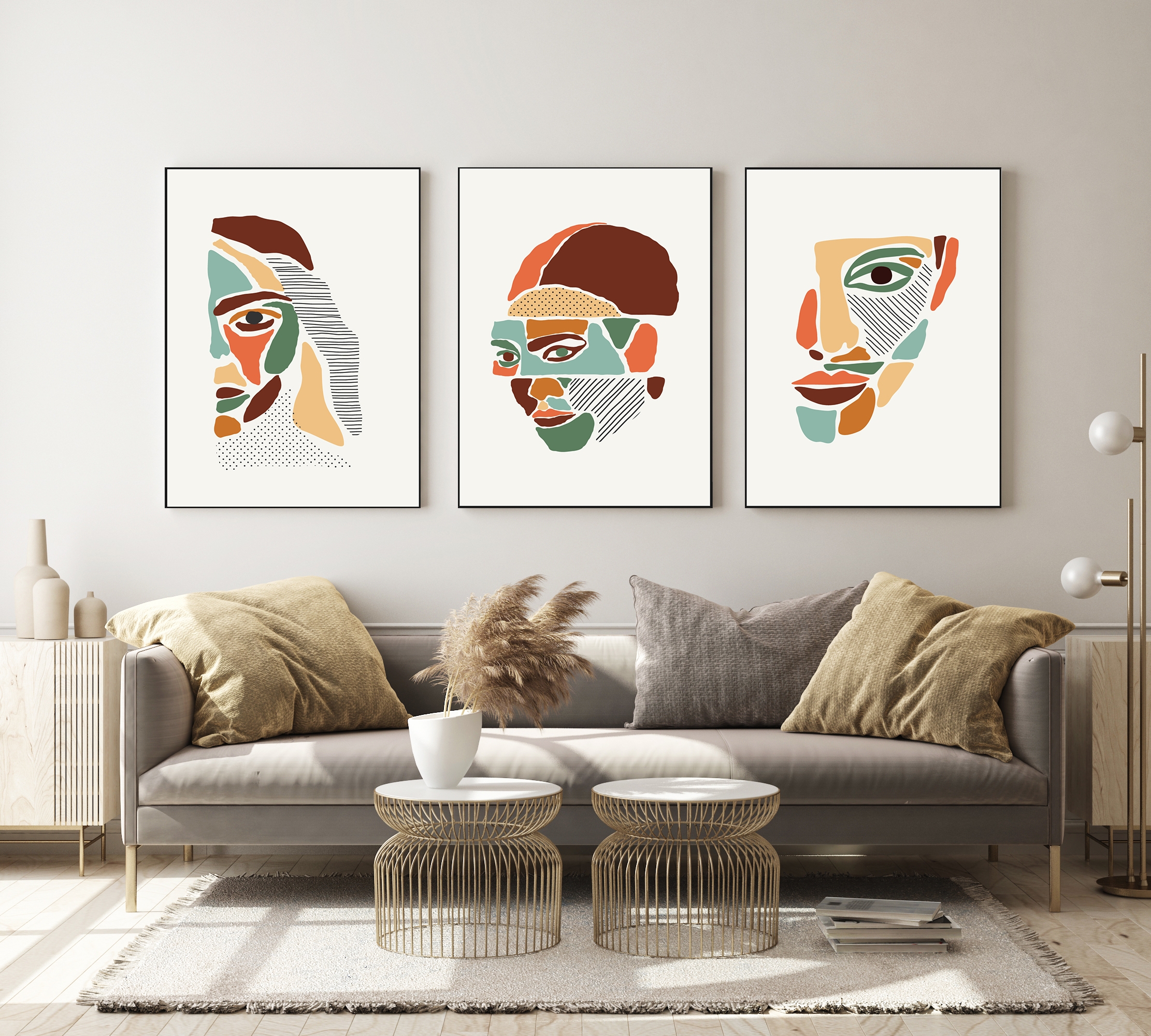 Affiches - Moderne kunst / Menselijk gezicht/ Set van 3