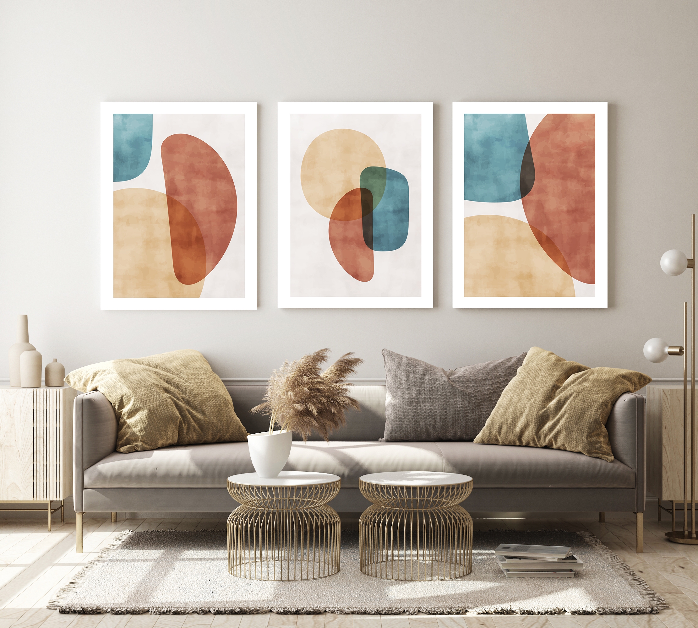 Affiches - Moderne kunst / Driekleurig Patroon / Set van 3