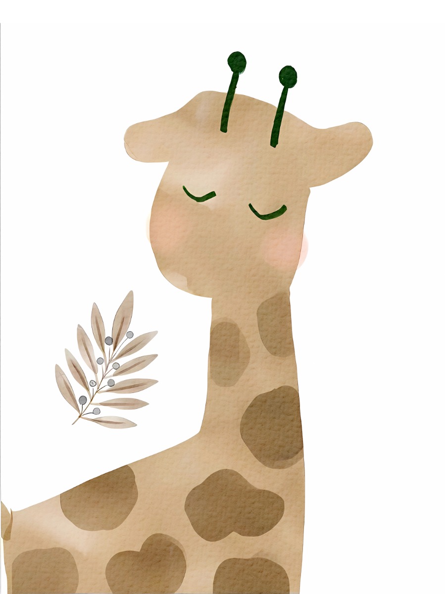 Poster - Giraffe met bladeren