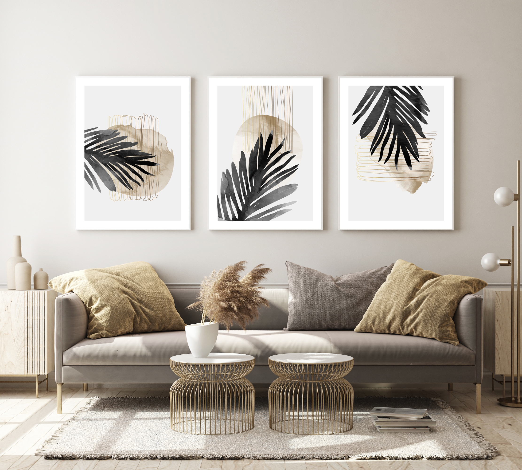 Affiches - Moderne kunst / Zwart blad / Set van 3