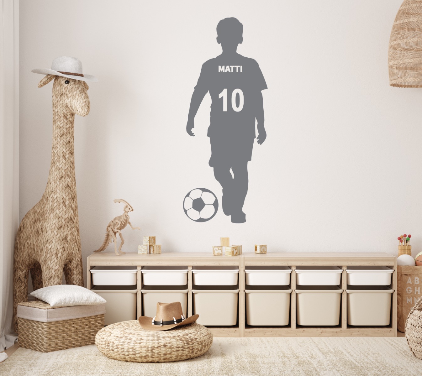 Muursticker - Voetballer / Gepersonaliseerd / Naam en nummer / Transparant