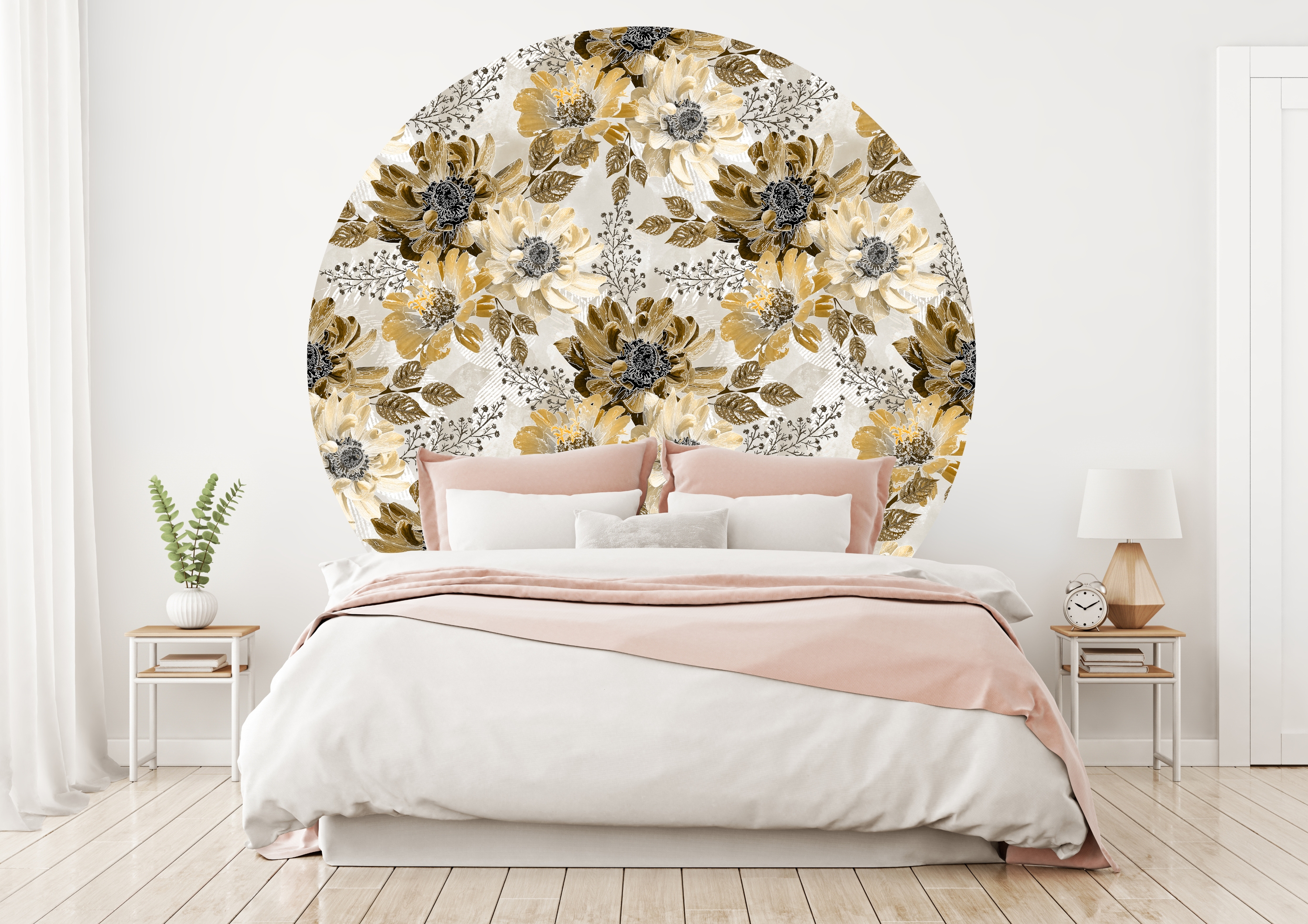 Muurstickers - Donkerbruine Bloemen / Cirkel