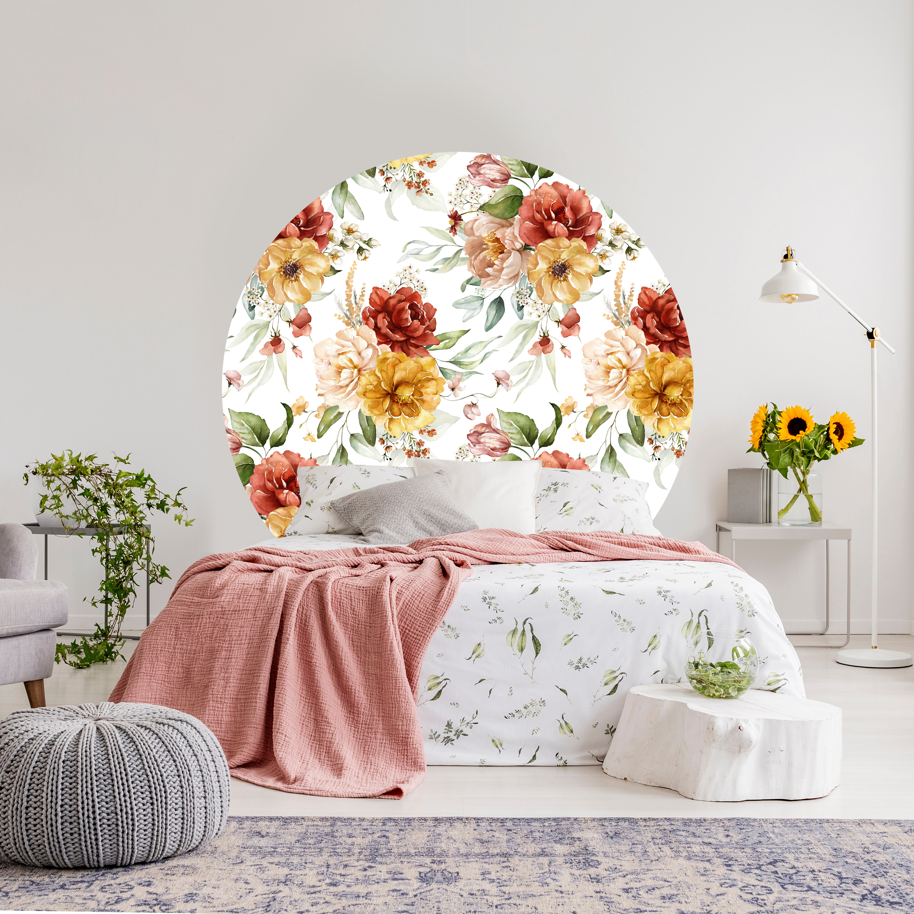 Muurstickers - Driekleurig Bloemmotief / Cirkel