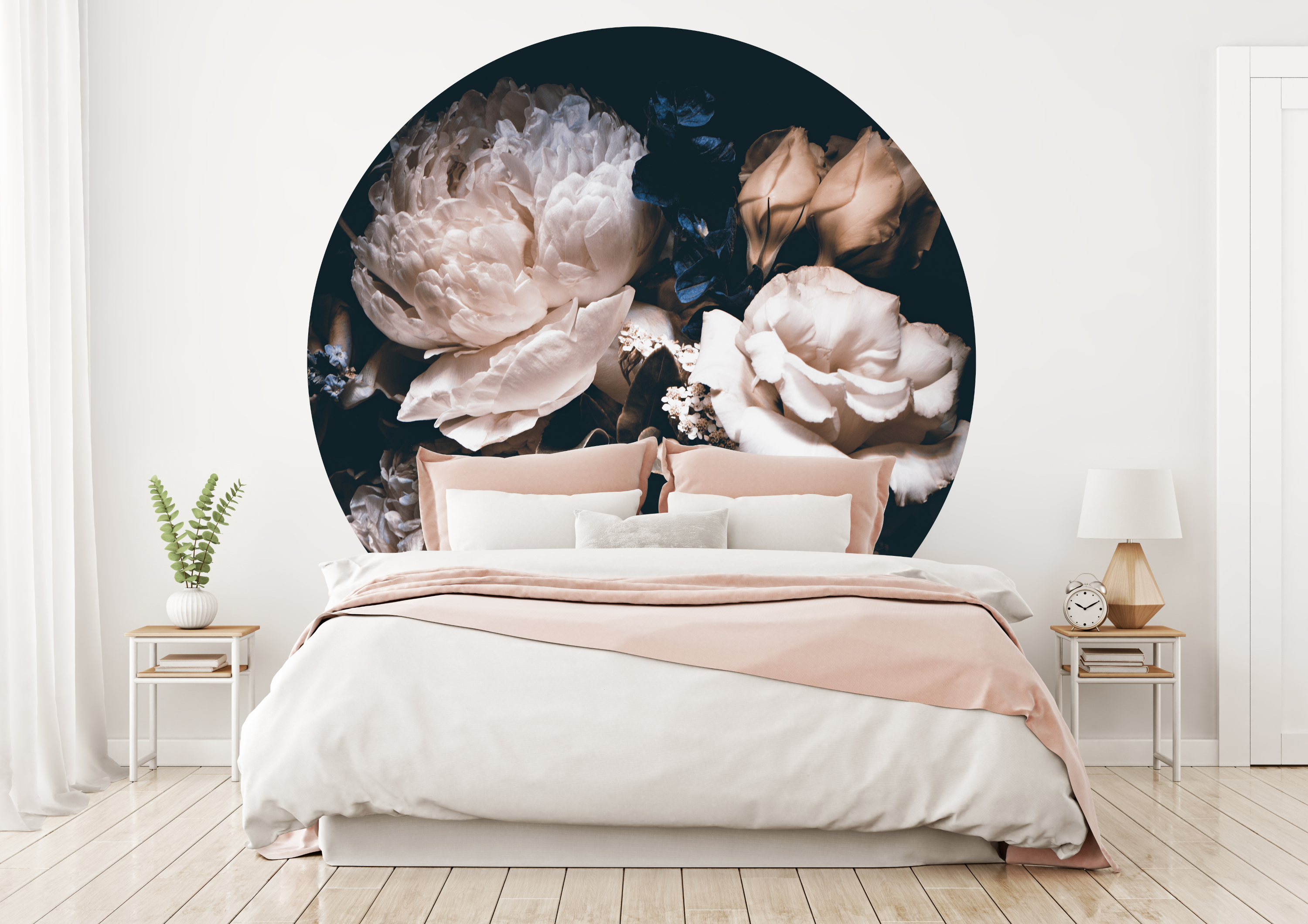 Muurstickers - Roze en Blauwe Bloemen / Cirkel