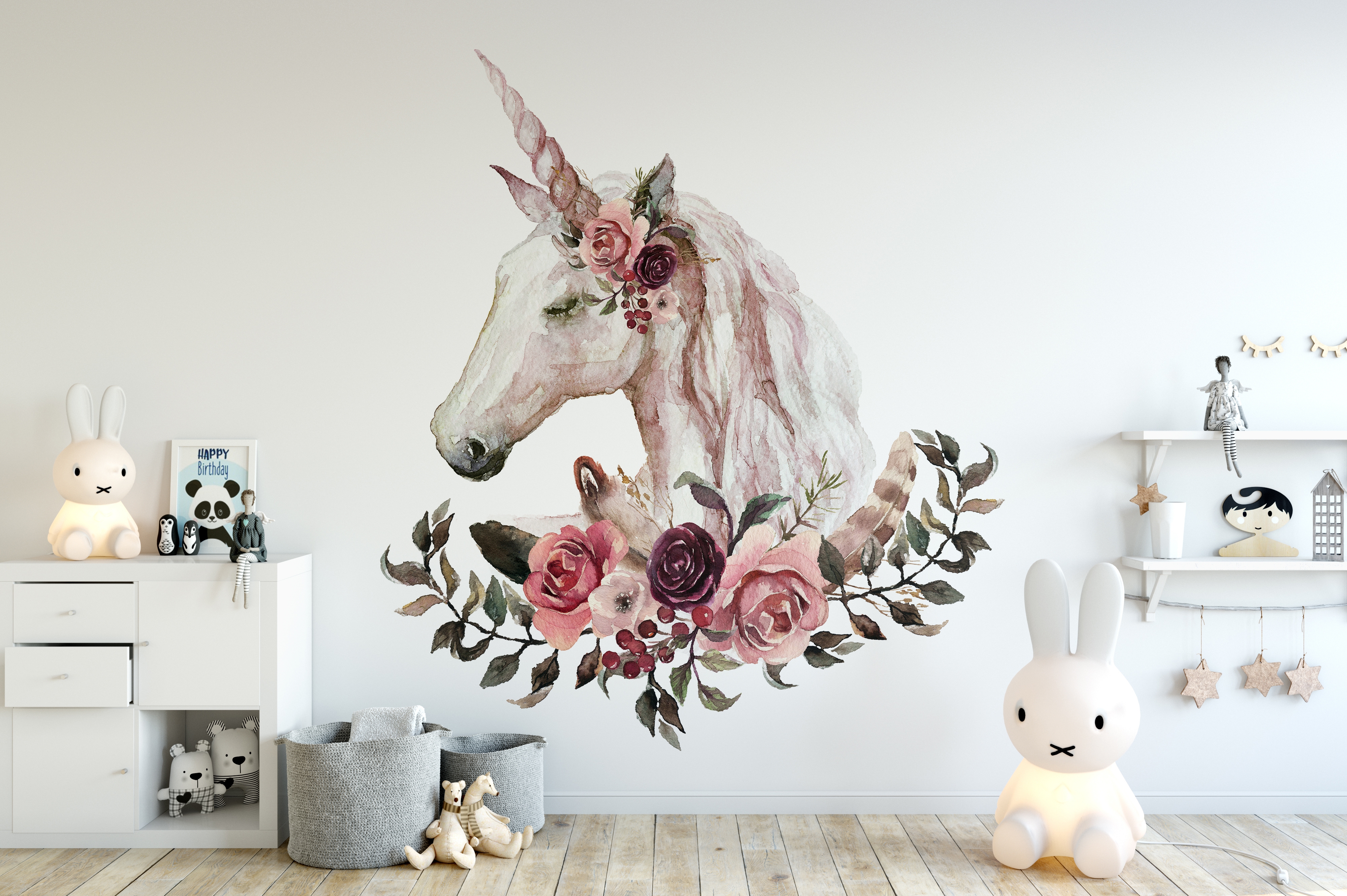 Muursticker - Eenhoorn met bloemen