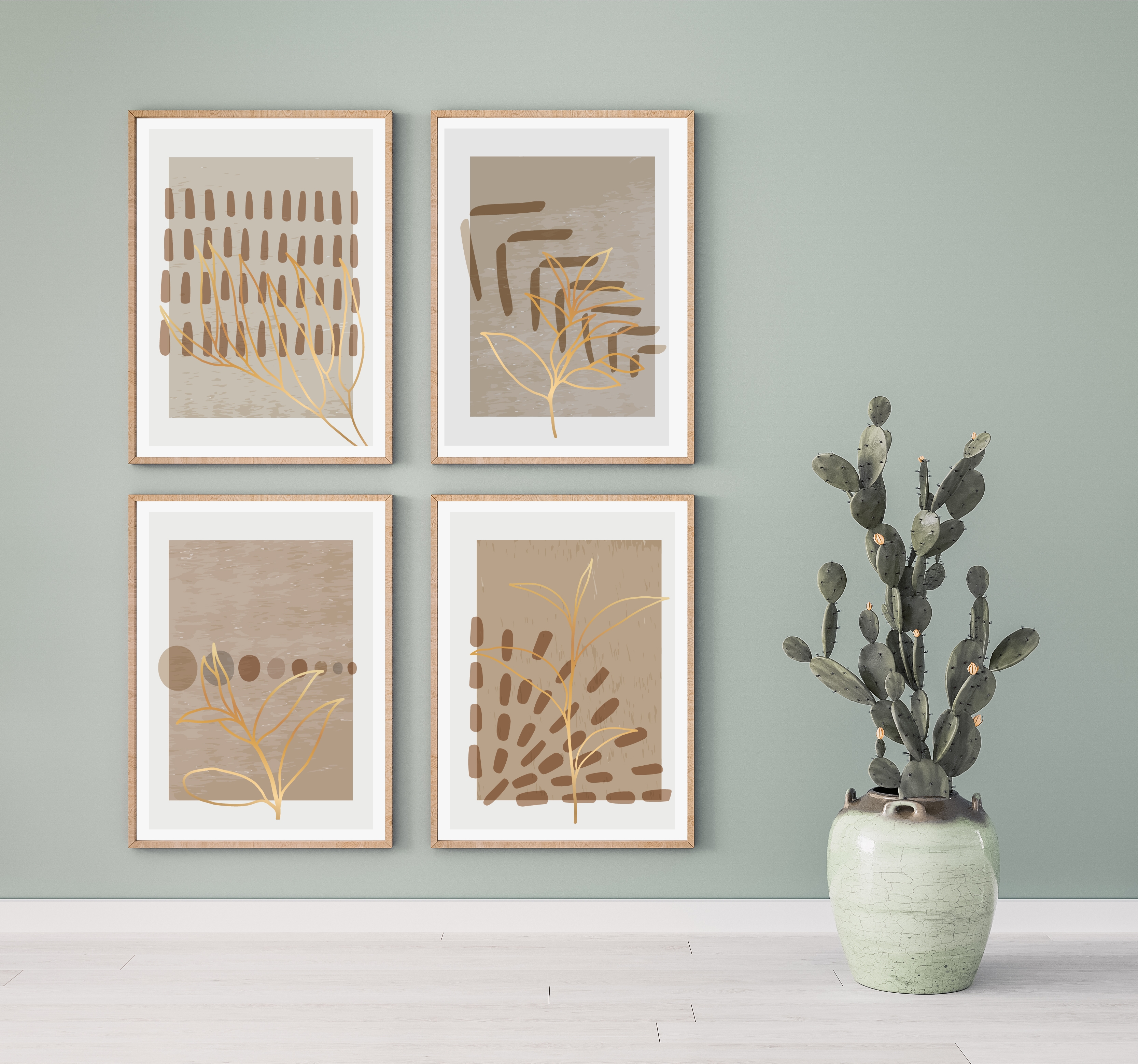 Affiche - Moderne kunst / Geel blaadje / Set van 4