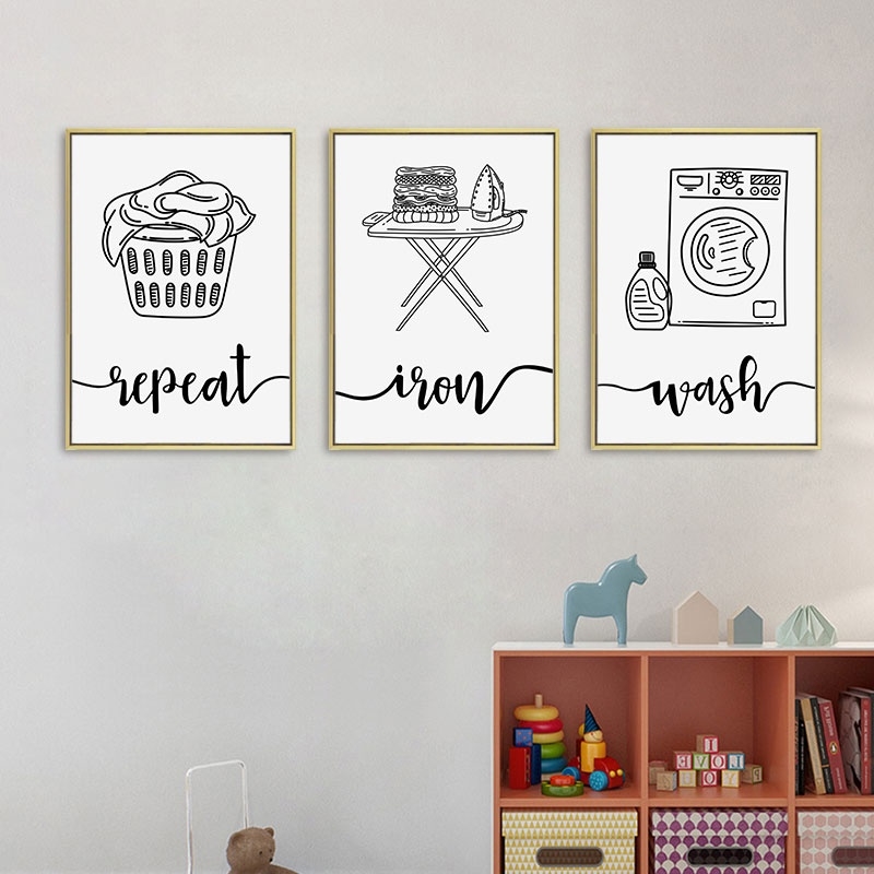 Poster - Abstract Wasgoed / Wassen, Strijken en Herhalen / set van 3