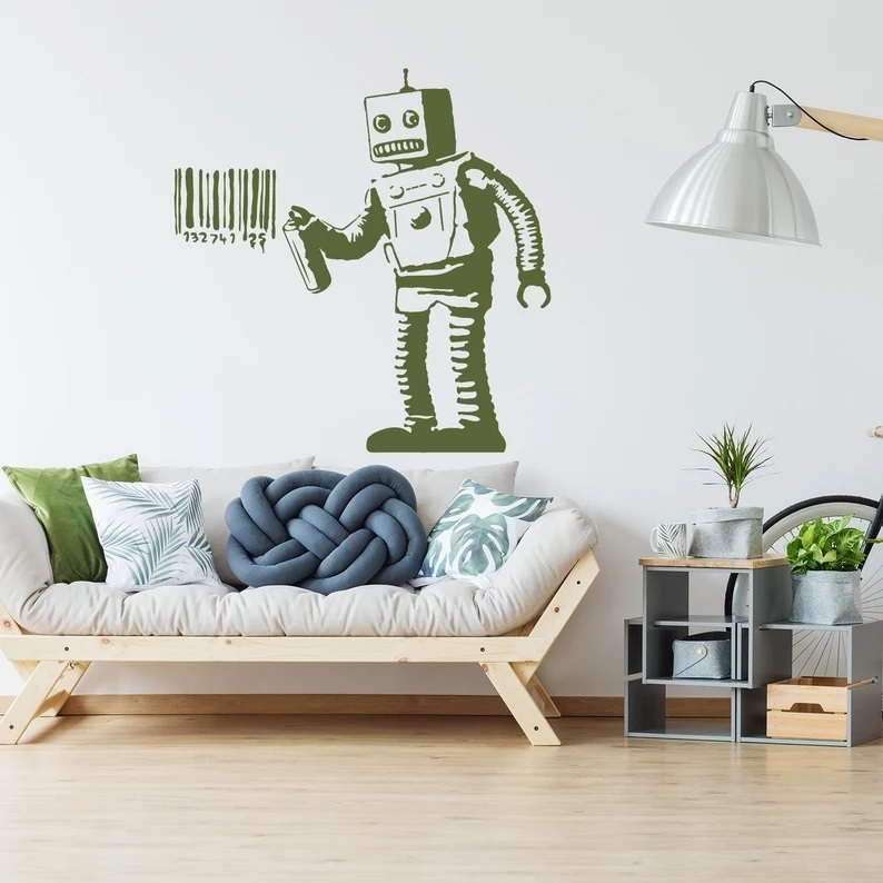 Muursticker - Streepjescode Robot / Bos Groen