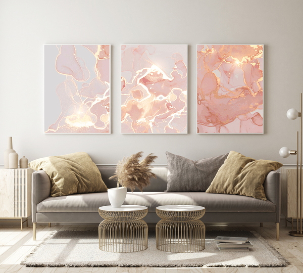 Posters - Roze muurpatroon / Set van 3