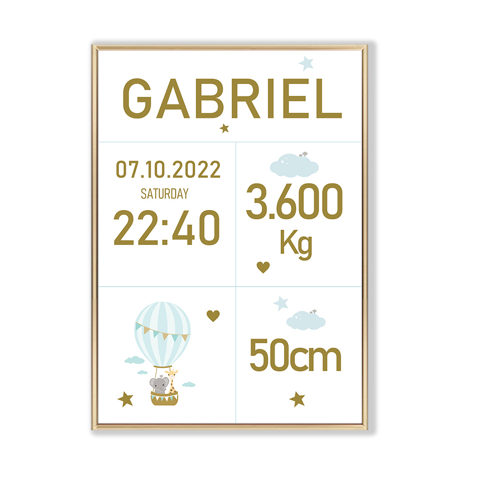 Poster -Geboorte Poster / Blauw / Gepersonaliseerd