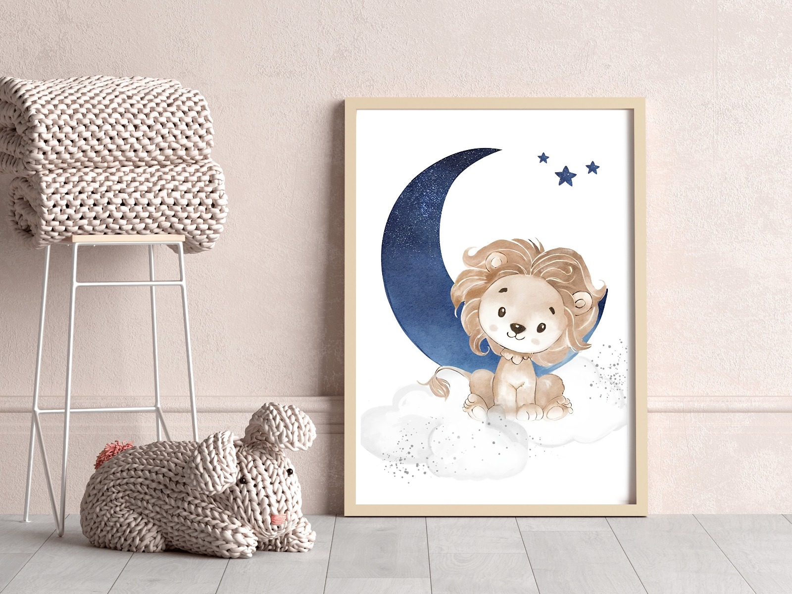 Poster - Leeuw met maan en wolken