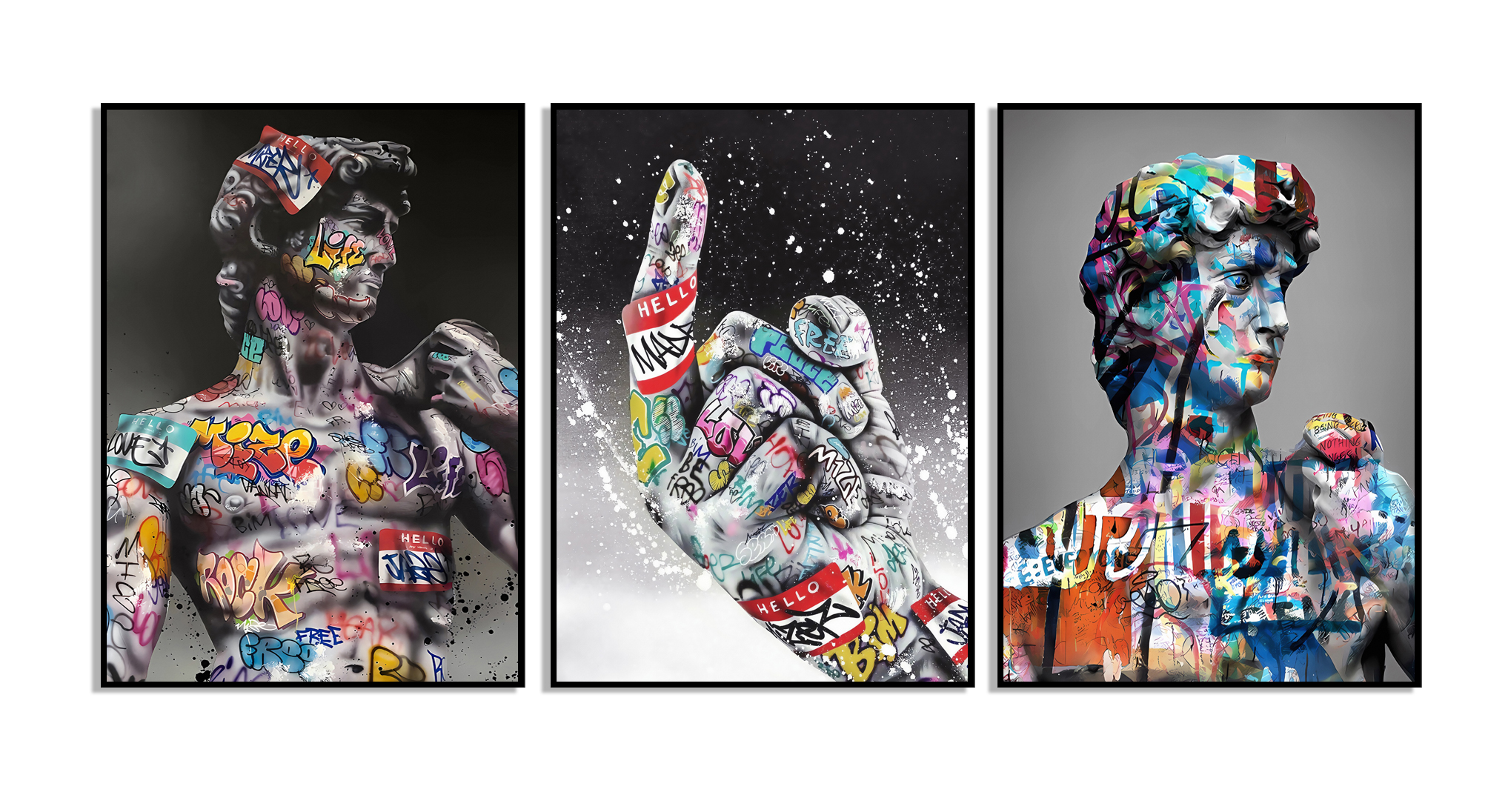 Posters - Straatgraffiti Kus / Hand & Standbeeld / Set van 3