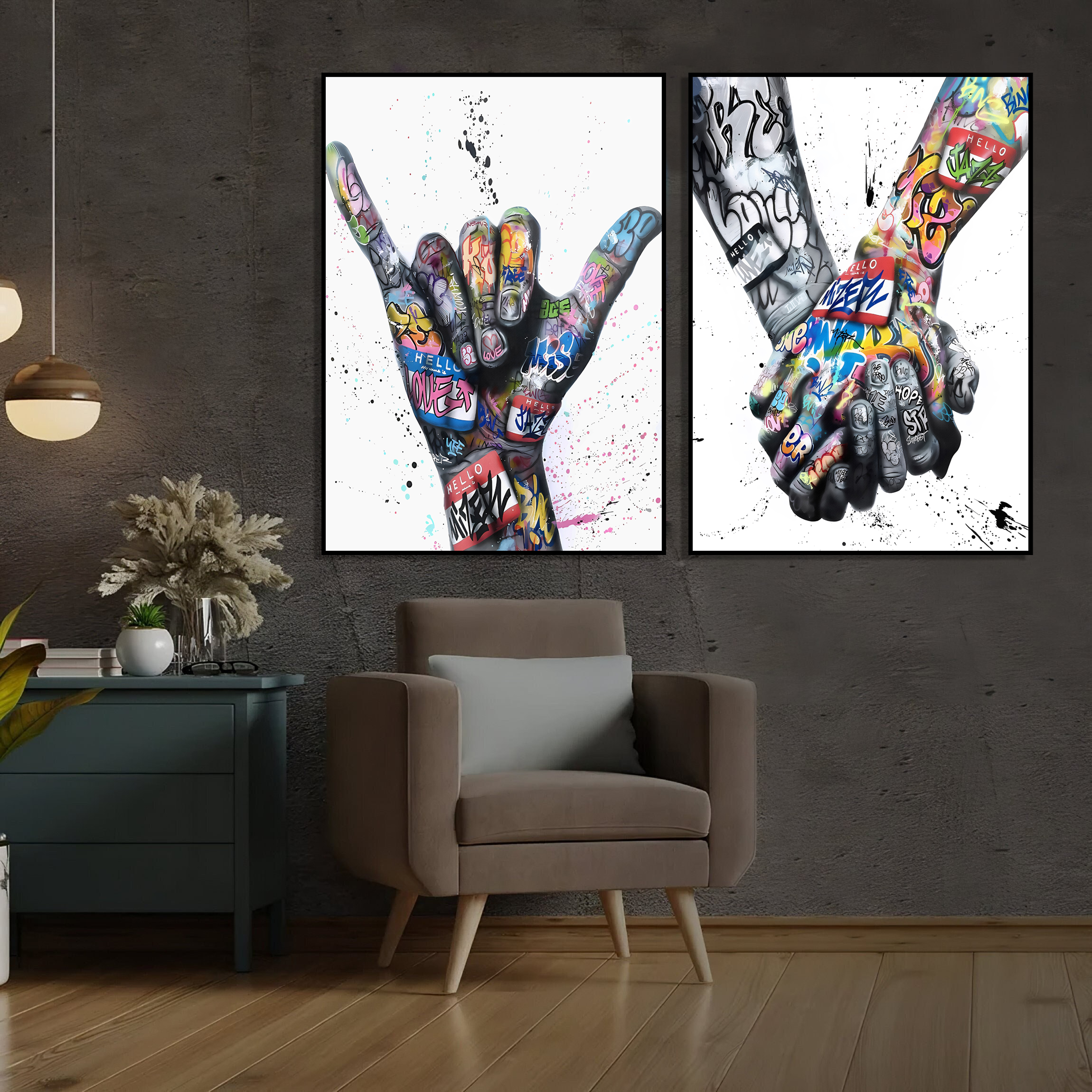 Affiches - Straatgraffiti kus / Handen / set van 2