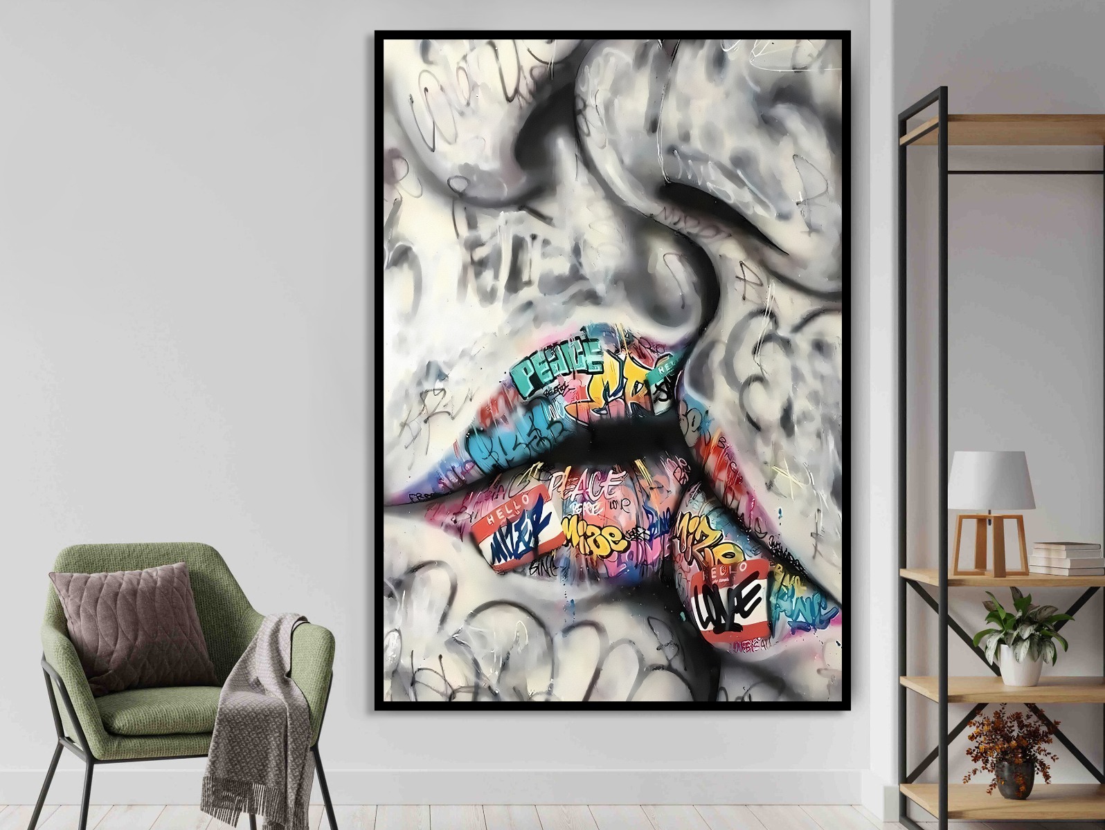 Poster - Straatgraffiti Kus / Lippen
