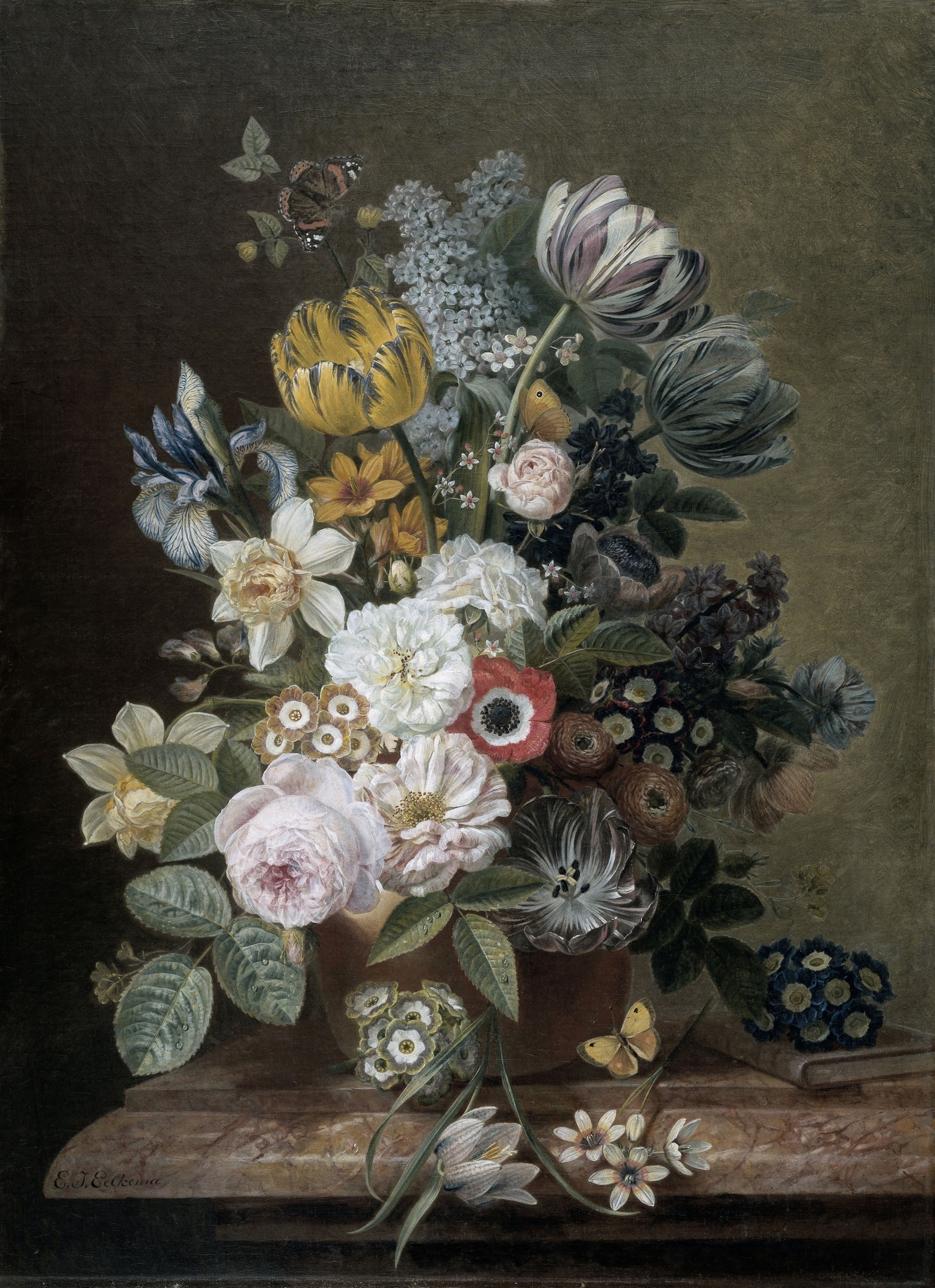 Poster - Bloemen met Vlinder