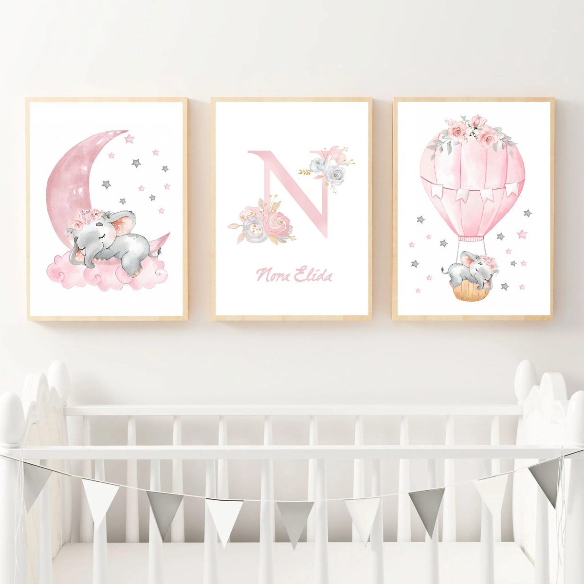 Affiches -Baby Olifant / Gepersonaliseerd / Set van 3