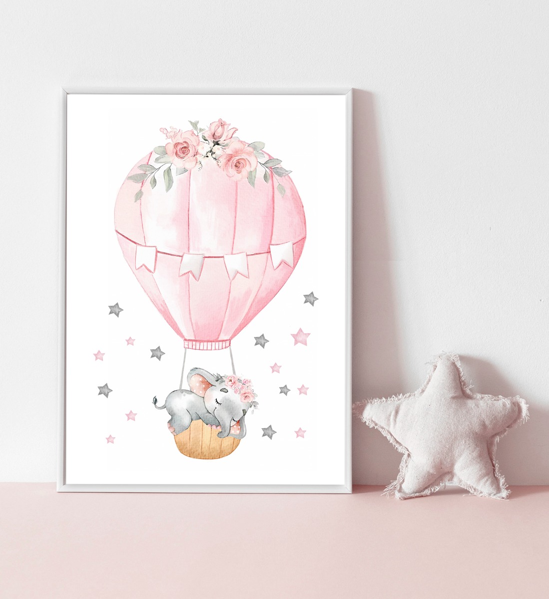 Poster - Olifantendromen: Een grillig avontuur in een heteluchtballon