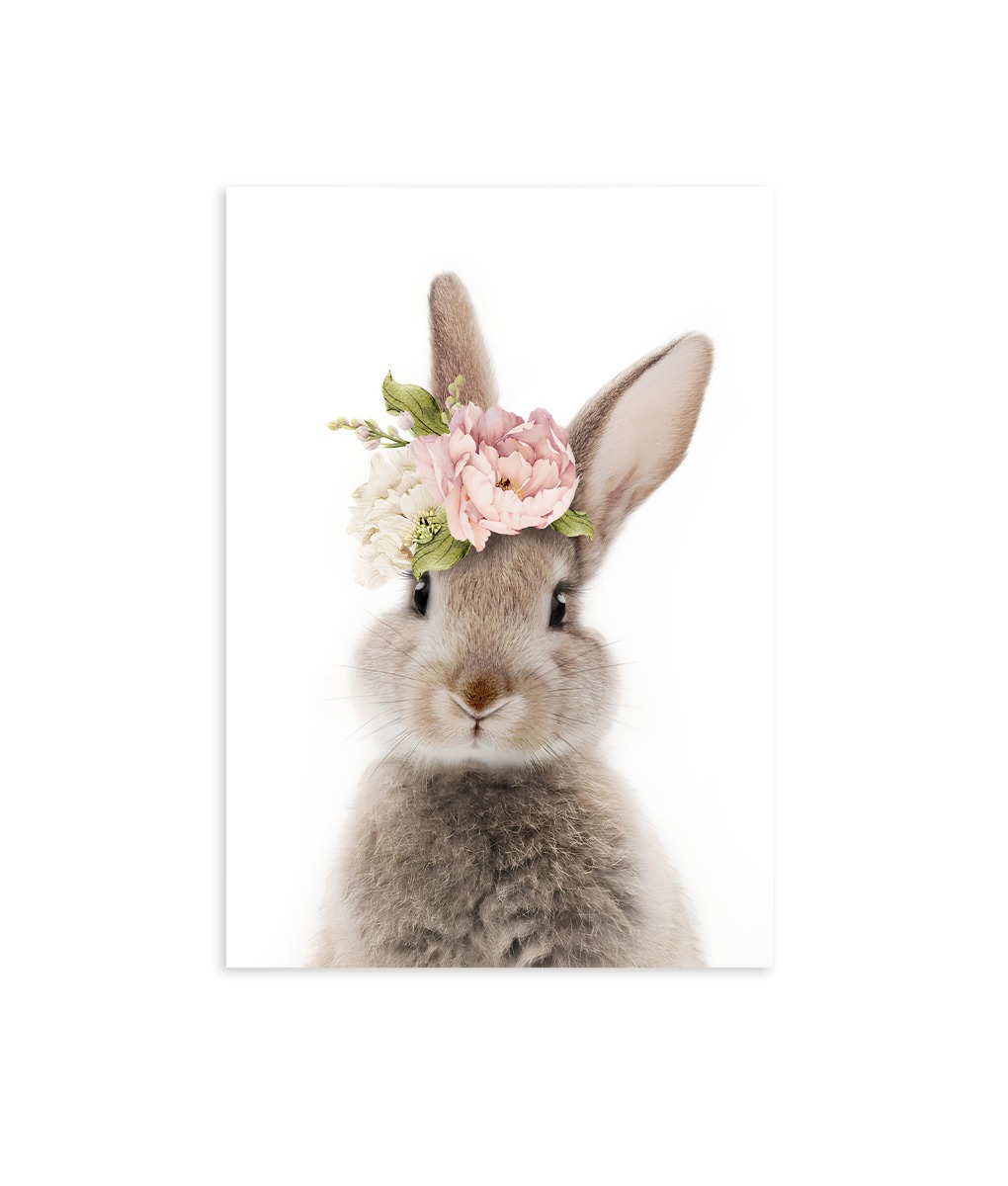 Poster - Konijn met bloemen / Voorkant
