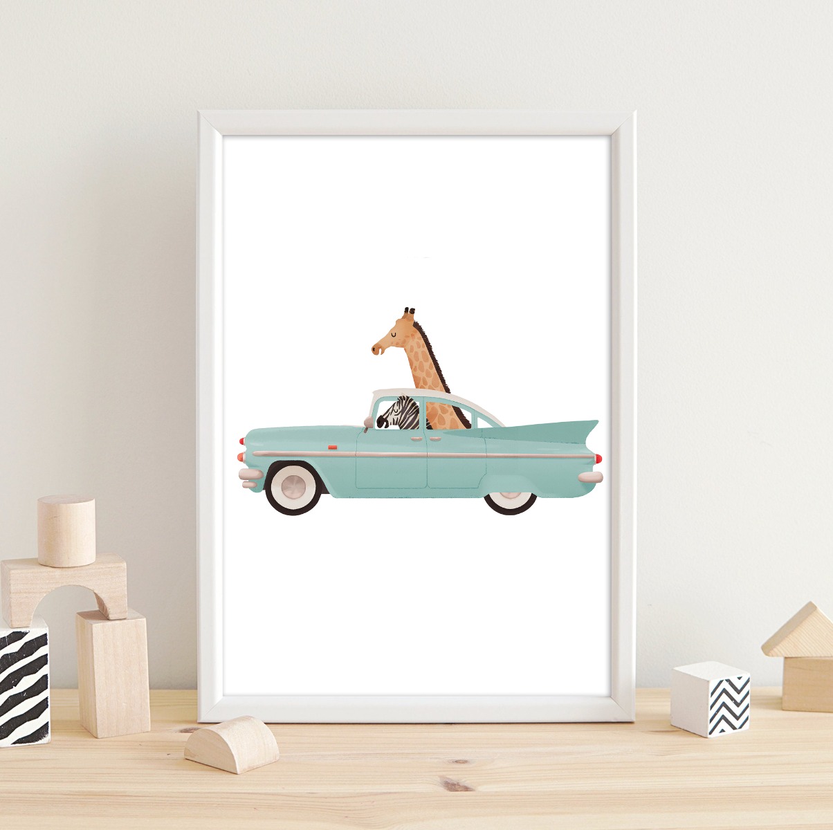 Poster - Dierentuinreis op Wielen / Giraffe en Zebra