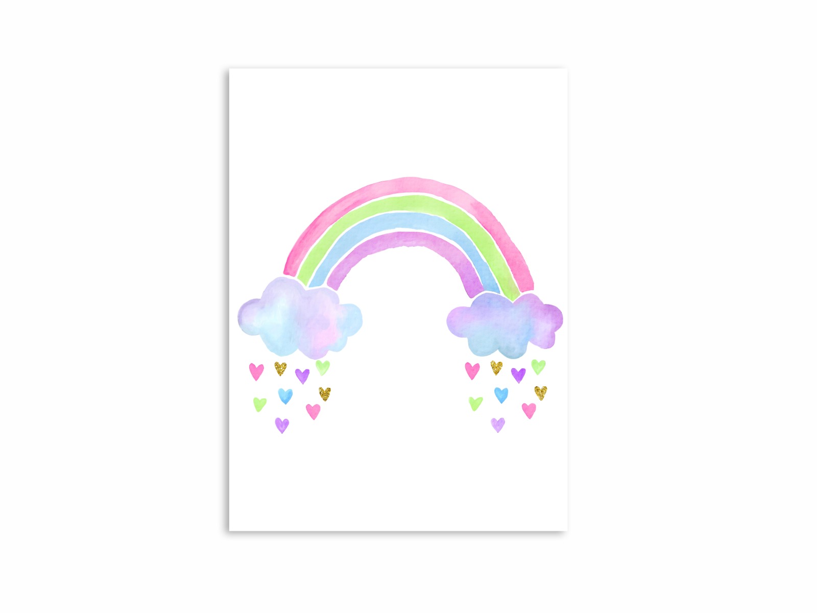 Poster - Regenboog, wolken en harten