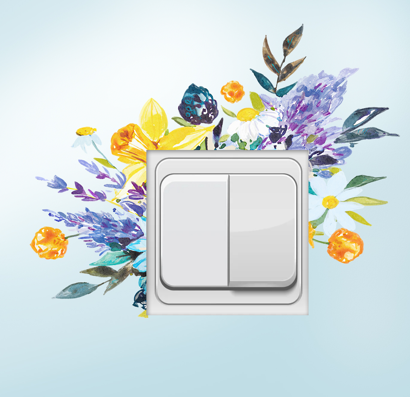 Schakelsticker - Gele en blauwe bloemen