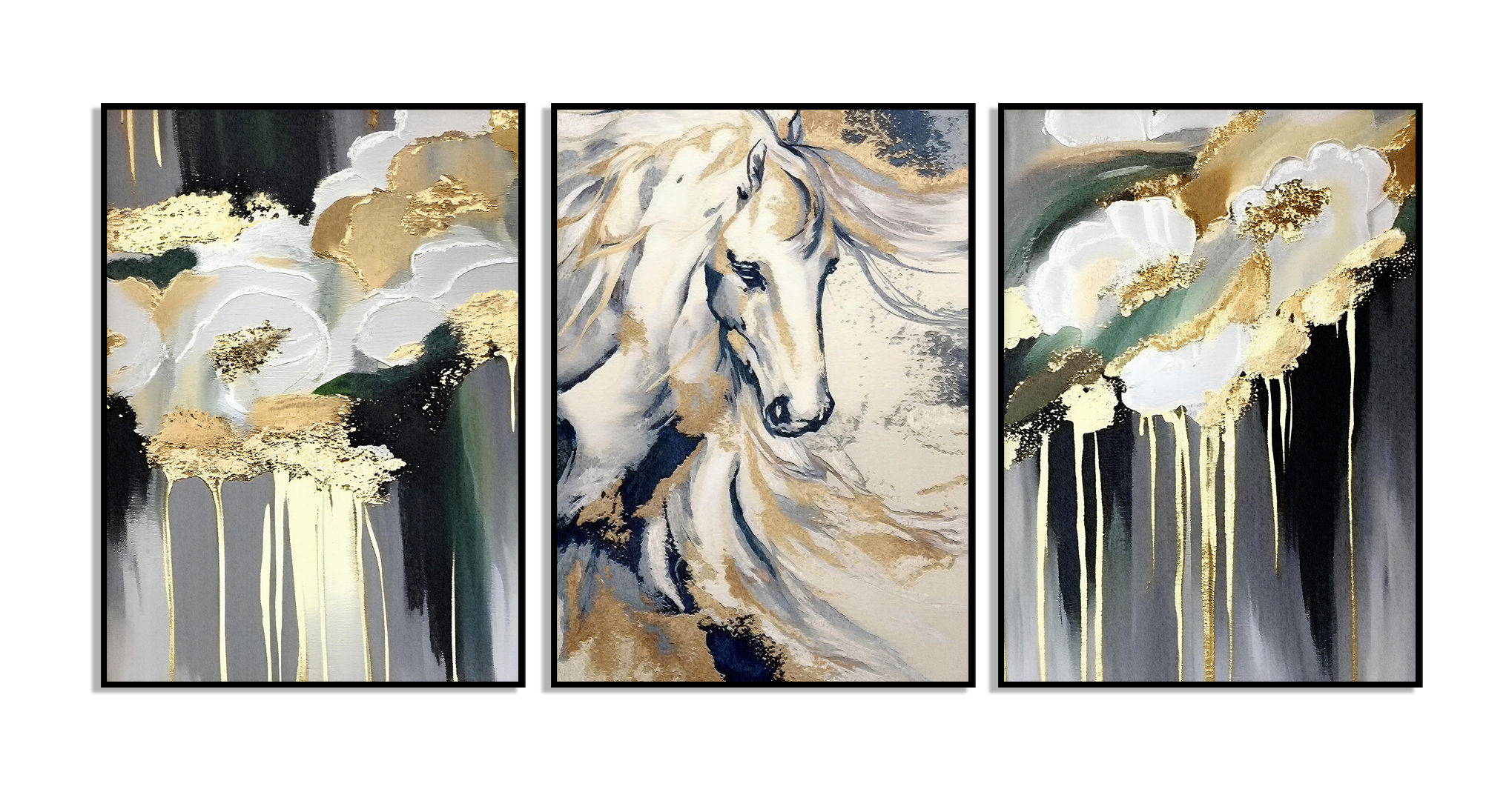 Posters - Paard abstract schilderij / Set van 3