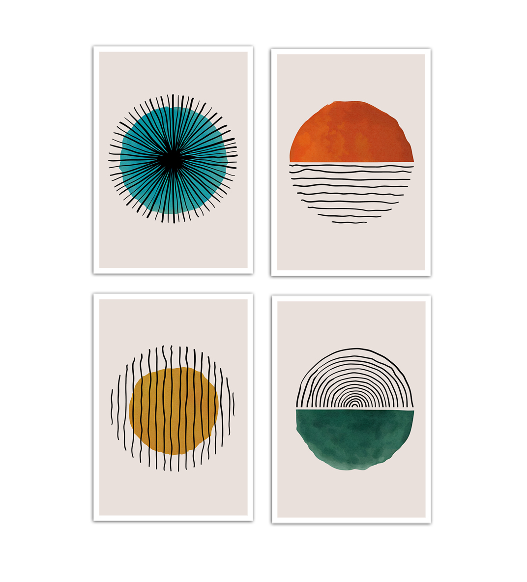 Affiche - Kleurrijke cirkels / set van 4