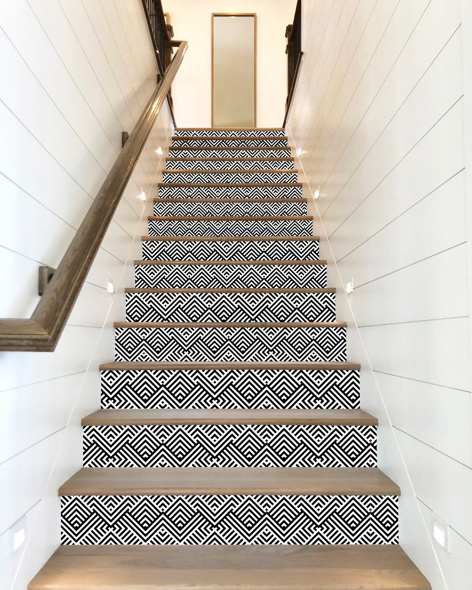 Muursticker - Trapverhoger /Zwart-wit zigzagpatroon / Set van 13