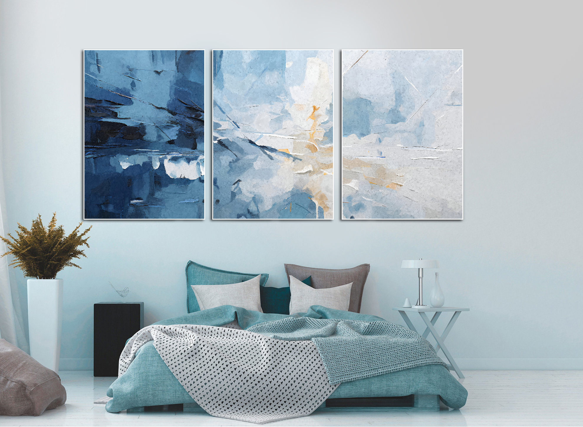 Posters - Moderne kunst - Blauwe splash-art / Set van 3