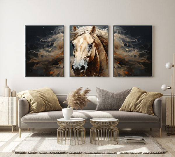 Posters - Moderne kunst - Lichtbruin paard / Set van 3