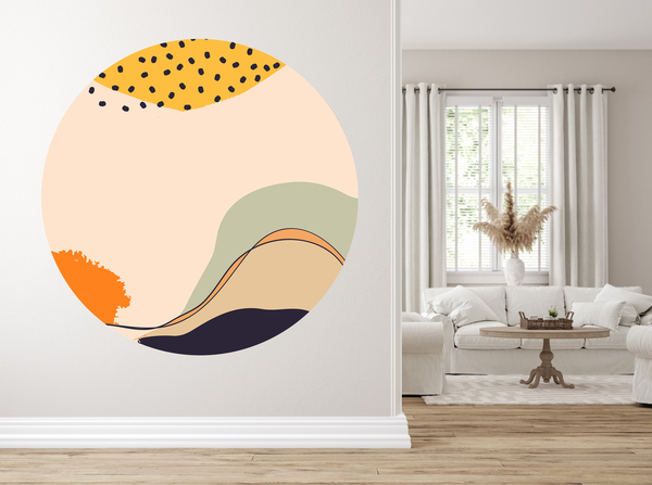 Muurstickers - Geel met blauwe stippen / Cirkel