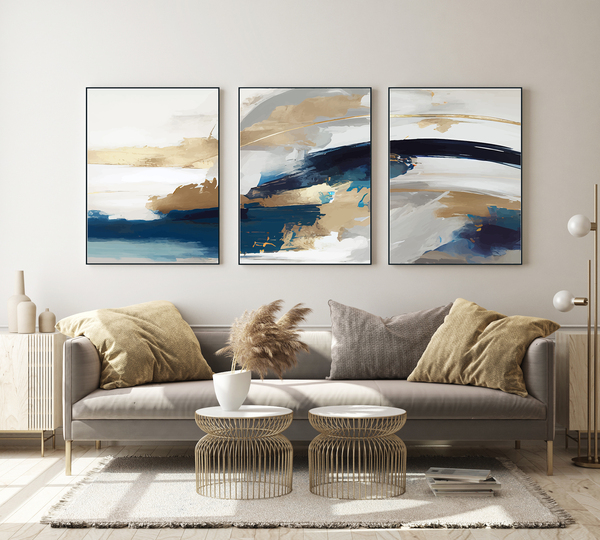 Posters - Gouden en blauwe splash art/set van 3
