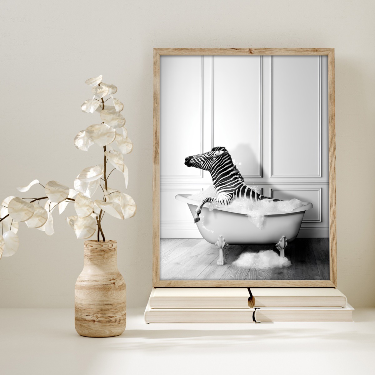 Poster - Bubbels en Strepen: Het Ontspannende Bad van de Zebra
