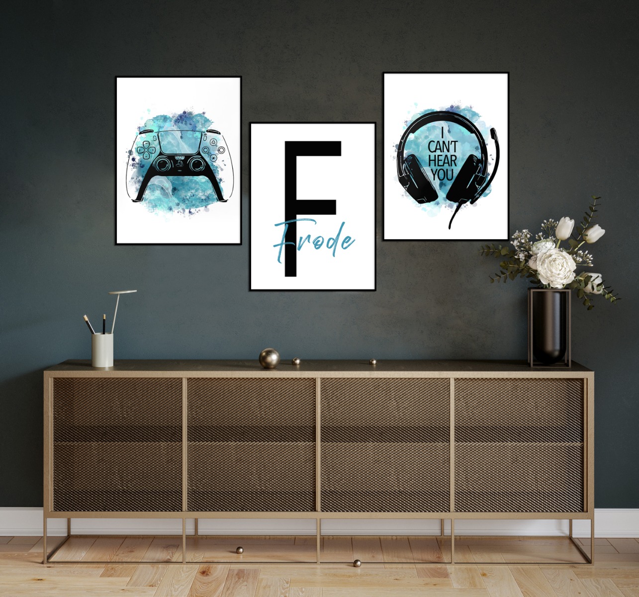 Posters - PS5-controller en hoofdtelefoon / Gepersonaliseerd / Set van 3