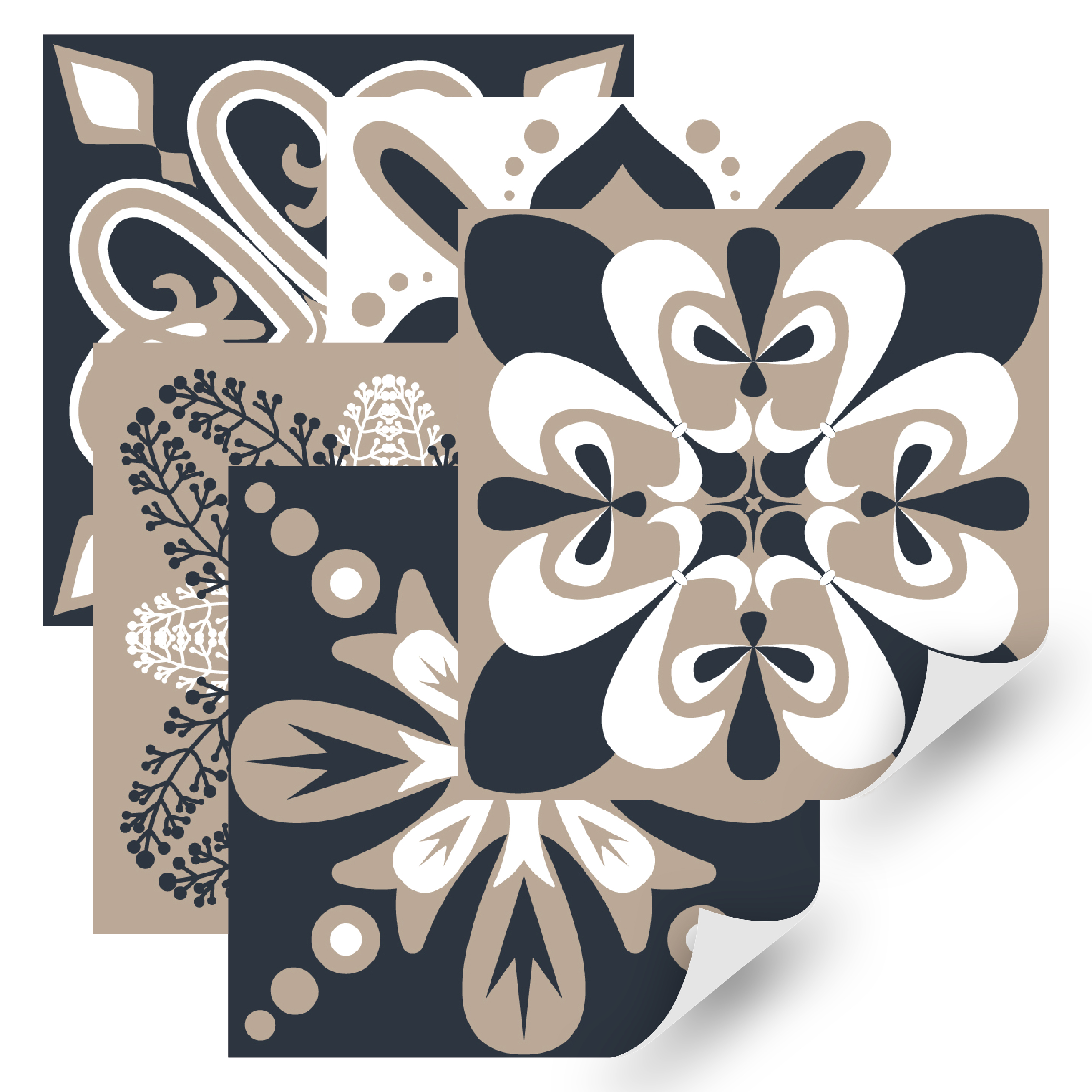 Tegels Sticker - Grijstinten bloementegelpatroon / Set van 24