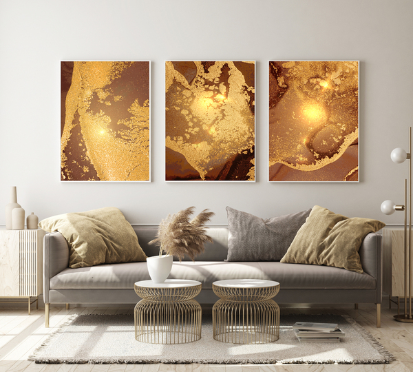 Posters - Goud en bruin / Set van 3