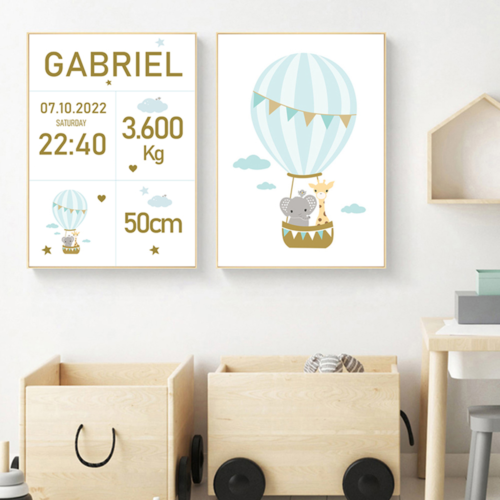 Poster -Geboorte Poster / Blauw / Gepersonaliseerd / Set van 2