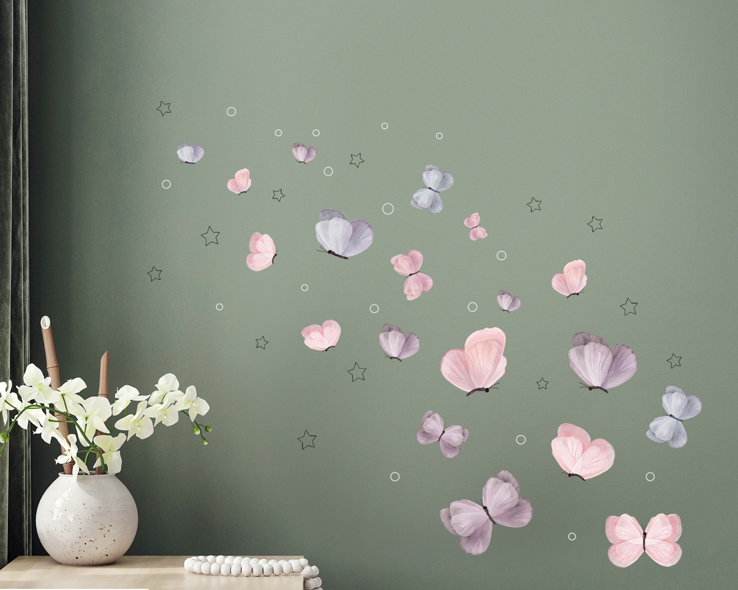 Muursticker - Roze ,Mauve en blauwe vlinders