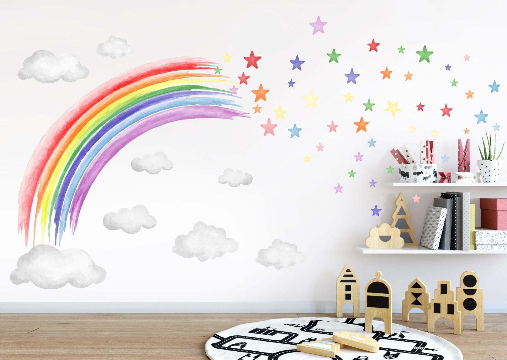 Muursticker - Prachtige regenboog en sterren