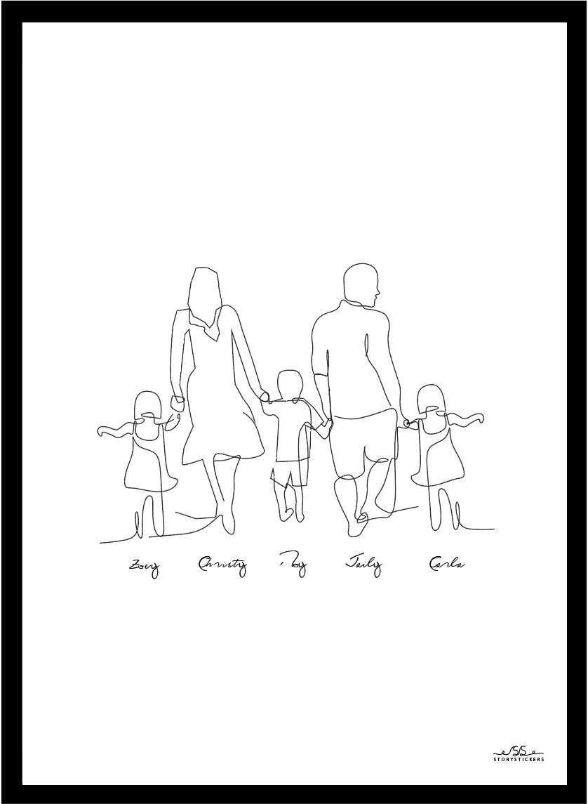 Affiche - Familie / 3 kinderen / 2 dochters en zoon / Gepersonaliseerd
