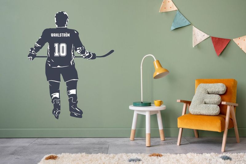 Muurstickers - Hockeyspeler / Gepersonaliseerd / Witte contour