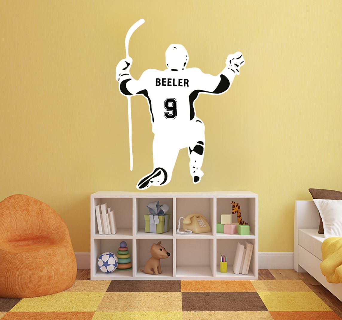 Muursticker - Hockeyspeler / Gepersonaliseerd / Wit