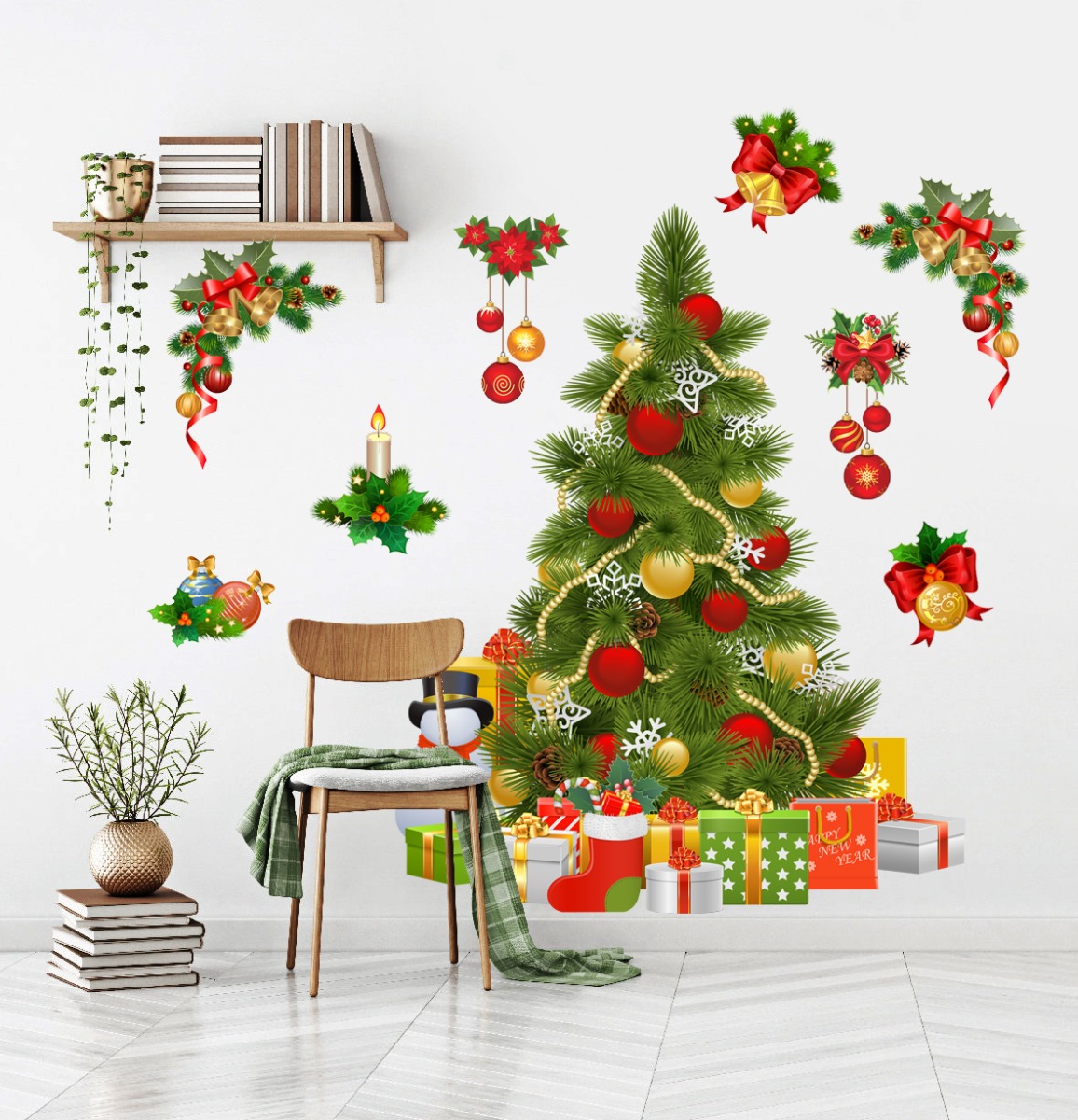 Muursticker - Kerstmis / Boom en decoraties