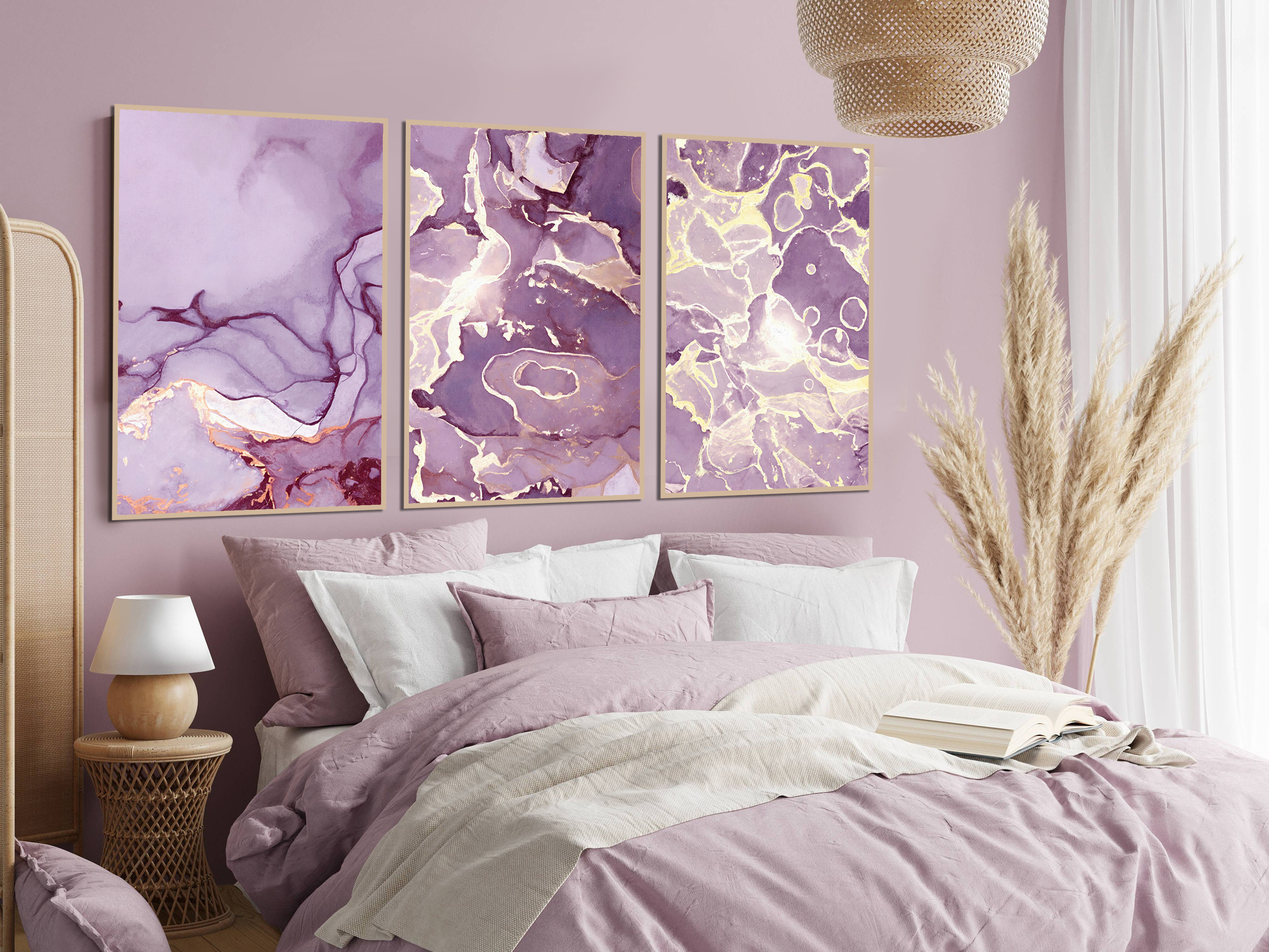 Posters - Roze paars marmerpatroon / Set van 3