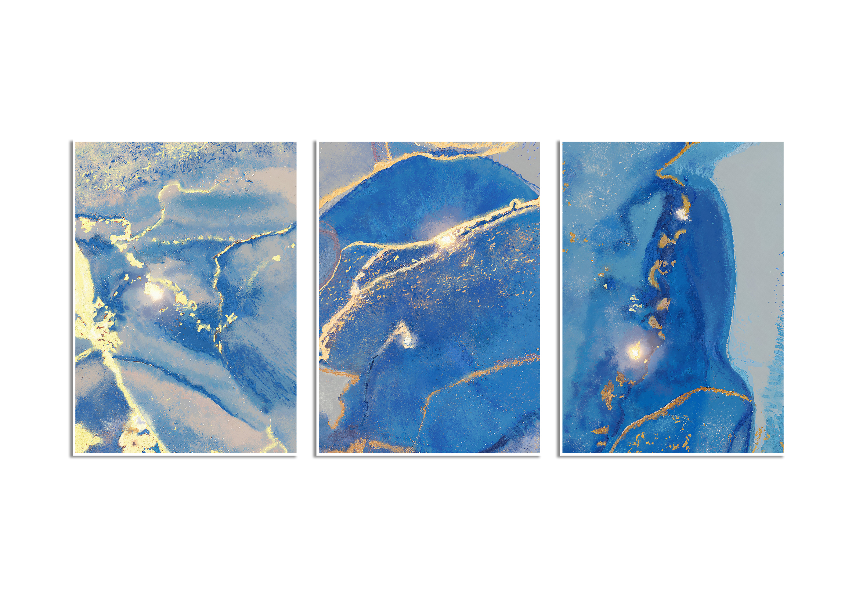Posters - Blauw marmerpatroon / Set van 3