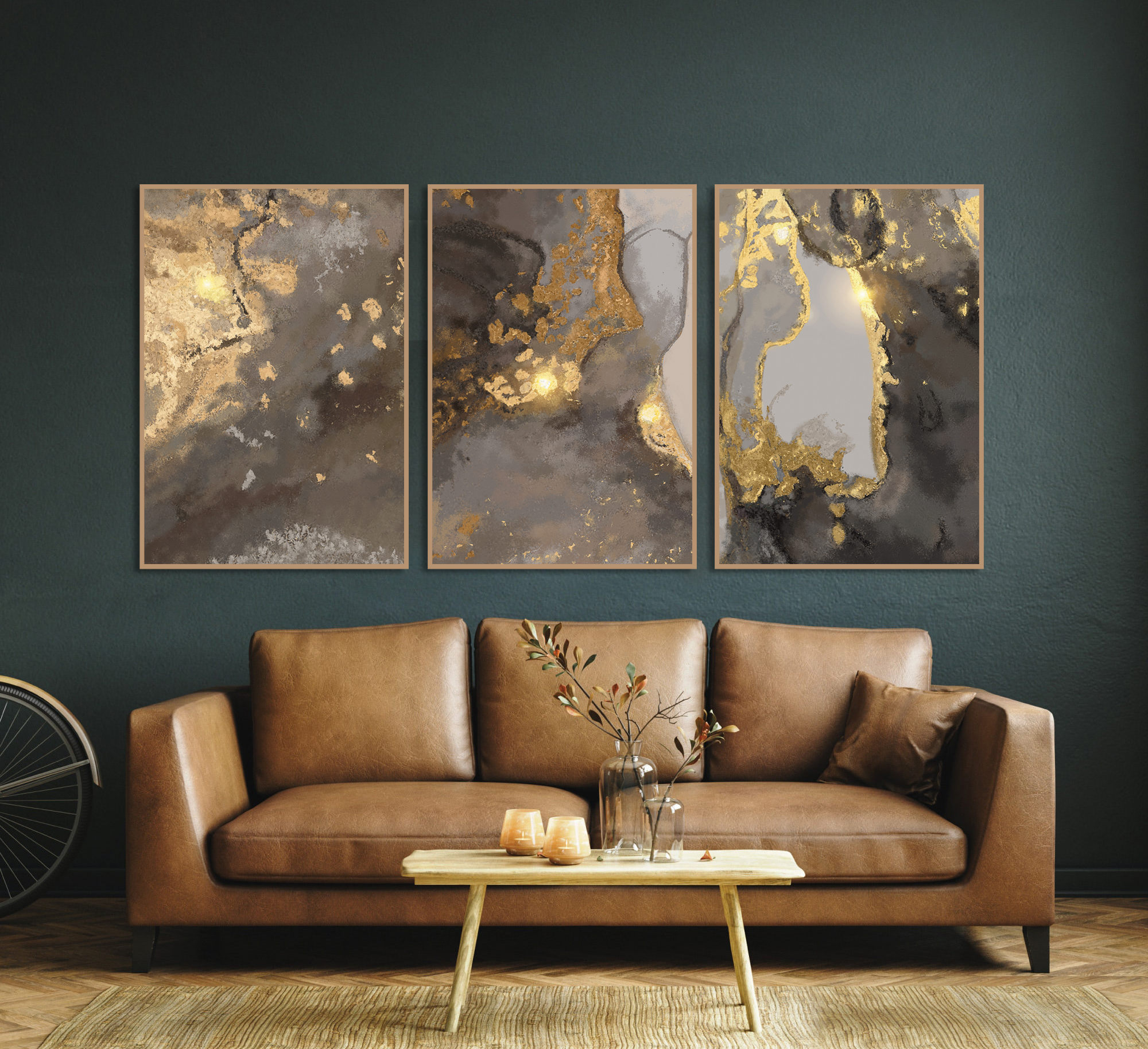 Posters - Zwart gouden patroon / Set van 3