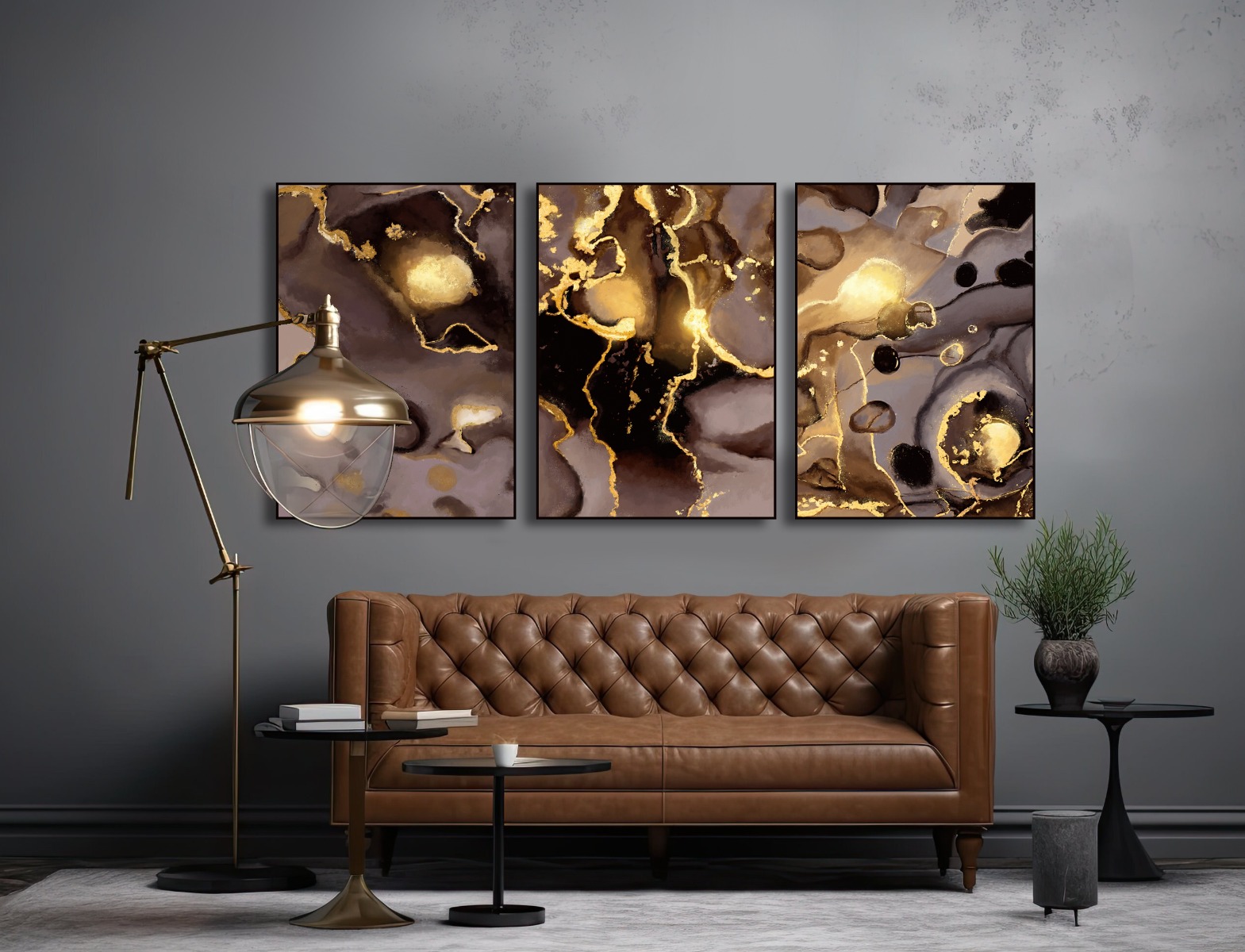 Posters - Goud zwart patroon / Set van 3