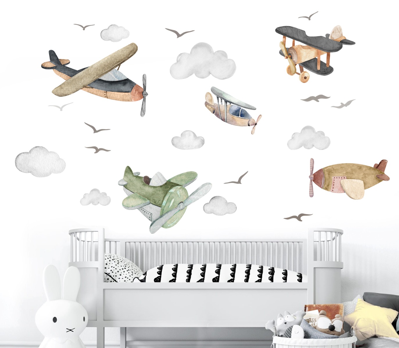 Muursticker - Wolken en vliegtuigen